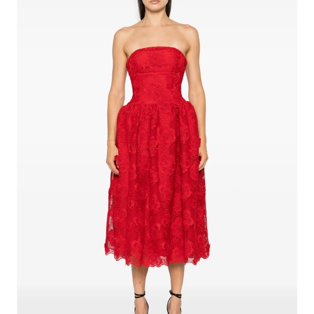 Self-Portrait Strapless Red Lace Dress